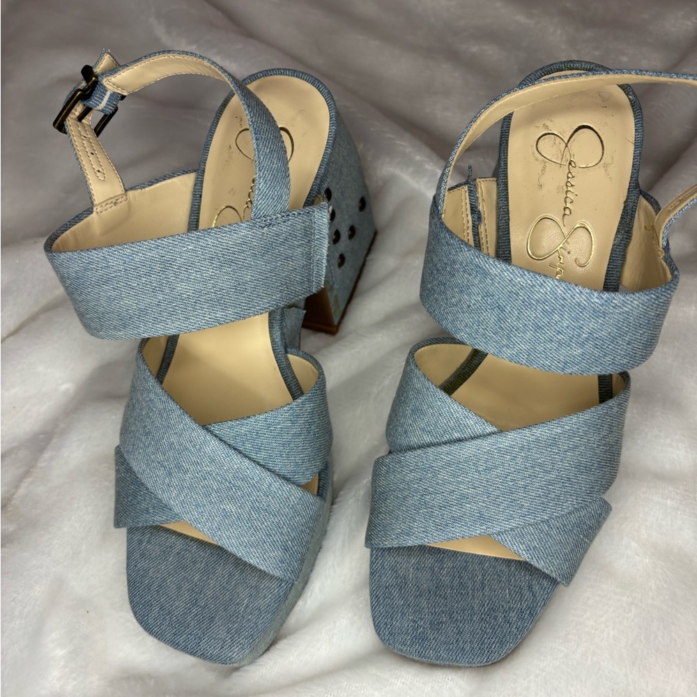 Jessica Simpson Blue Denim Platform Sandals - Picture 9 of 16
